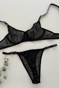 Black Cotton Fabric Underwire Unsupport 