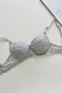 Lamelif Ebru Destekli Slikonlu Kulaklı Yarı Dantel Sütyen Gri Renk