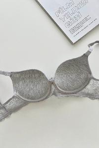 Lamelif Ebru Destekli Slikonlu Kulaklı Yarı Dantel Sütyen Gri Renk
