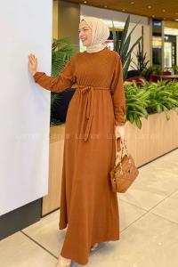 Lamelif Kendinden Desenli Mevlana Model Elbise Kiremit