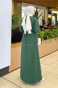 Lamelif Kendinden Desenli Mevlana Model Elbise Yeşil