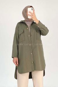 Modalamelif Çift Cepli Gabardin Gömlek Haki