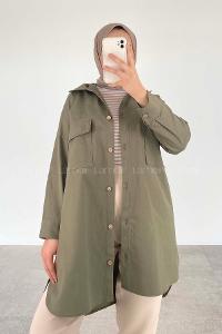 Modalamelif Çift Cepli Gabardin Gömlek Haki