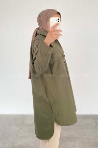 Modalamelif Çift Cepli Gabardin Gömlek Haki