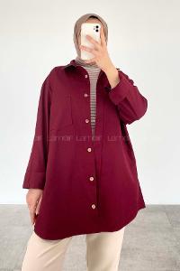 Claret Red Shirt Collar Long Arm Cotton Fabric Unprinted Shirt