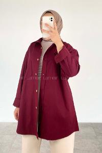 Claret Red Shirt Collar Long Arm Cotton Fabric Unprinted Shirt