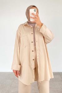 Modalamelif Tek Cepli Oversize Gömlek Taş