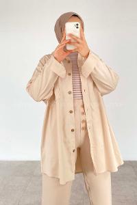 Modalamelif Tek Cepli Oversize Gömlek Taş