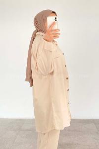 Modalamelif Tek Cepli Oversize Gömlek Taş