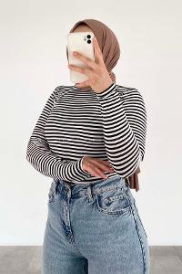 Black Neckband Mock Turtle Neck Long Arm Cotton Viscose Fabric Body