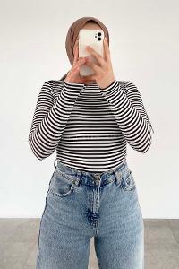 Black Neckband Mock Turtle Neck Long Arm Cotton Viscose Fabric Body