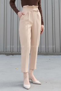 Beige Cotton Fabric High Waist Comfortable Pants