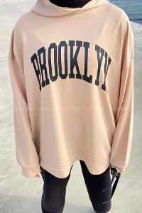 Lamelif Brooklyn Baskı Detaylı Kapüşonlu Sweatshirt Sütlükahve