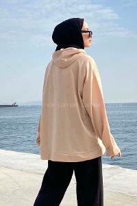 Lamelif Brooklyn Baskı Detaylı Kapüşonlu Sweatshirt Sütlükahve