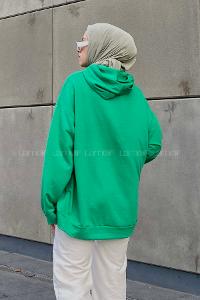 Lamelif Brooklyn Baskı Detaylı Kapüşonlu Sweatshirt Yeşil