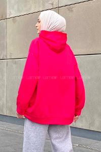 Lamelif California Baskı Detaylı Kapüşonlu Sweatshirt Pembe