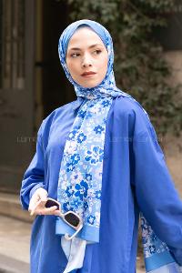 Lamelif Flora Desen Mos Serisi Şal Gök Mavi