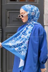 Lamelif Flora Desen Mos Serisi Şal Gök Mavi