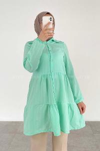 Water Green Shirt Collar Long Arm Unprinted Shirt