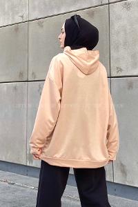 Lamelif Newyork Baskı Detaylı Kapüşonlu Sweatshirt Sütlükahve