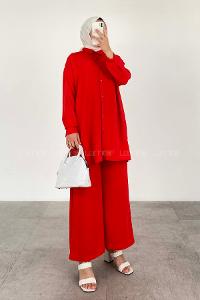 Red Shirt Collar Long Arm Buttoned Ayrobin Regular Trousers Comfortable Suit