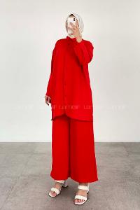 Red Shirt Collar Long Arm Buttoned Ayrobin Regular Trousers Comfortable Suit