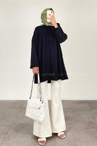 Modalamelif Balon Kol Gofre Gömlek Siyah