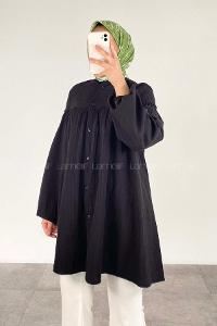 Modalamelif Balon Kol Gofre Gömlek Siyah