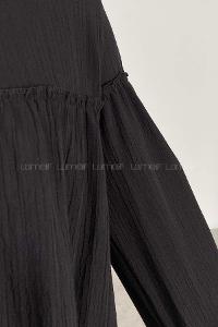 Modalamelif Balon Kol Gofre Gömlek Siyah