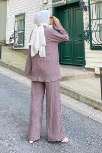 Lamelif İkili Gofre Tesettür Takım Gri Melanj