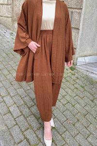 Lamelif Kimono İkili Tesettür Takım Acı Kahve