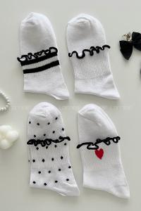 Lamelif  4lü Fırfırlı Desenli Kolej Çorap