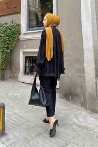 Black Mandarin Collar Long Arm Balloon Sleeve Arm Trousers Comfortable Suit
