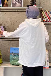 Lamelif Colorado Baskı Detaylı Kapüşonlu Sweatshirt Beyaz