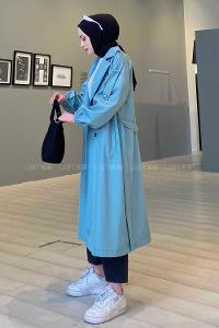 Lamelif Omuz Apoletli Trençkot Mint Yeşili