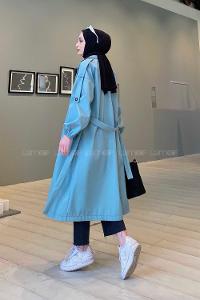 Lamelif Omuz Apoletli Trençkot Mint Yeşili