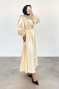 Modalamelif Mevlana Model Saten Elbise Krem