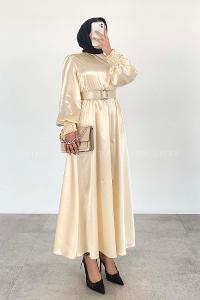 Modalamelif Mevlana Model Saten Elbise Krem