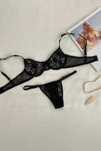 Lamelif Balenli Destekli Tül Siyah Takım