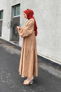 Brown With Milk Medium Crew Neck Cotton Fabric Ayrobin Unprinted Dresess