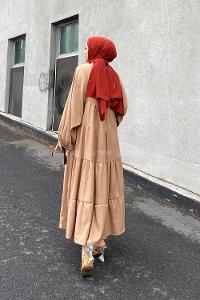 Brown With Milk Medium Crew Neck Cotton Fabric Ayrobin Unprinted Dresess