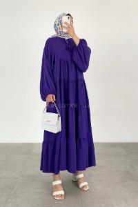 Purble Medium Crew Neck Cotton Fabric Ayrobin Unprinted Dresess