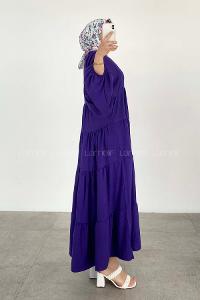 Purble Medium Crew Neck Cotton Fabric Ayrobin Unprinted Dresess