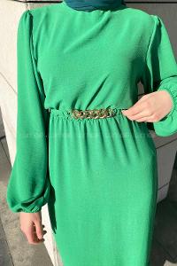 Green Medium Crew Neck Cotton Fabric Unprinted Dresess