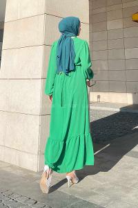 Green Medium Crew Neck Cotton Fabric Unprinted Dresess