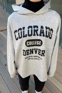 Lamelif Colorado Baskı Detaylı Kapüşonlu Sweatshirt Gri