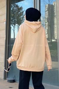 Brown With Milk Hood Neck Long Arm Printed Sweatshirt