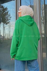 Lamelif Colorado Baskı Detaylı Kapüşonlu Sweatshirt Yeşil