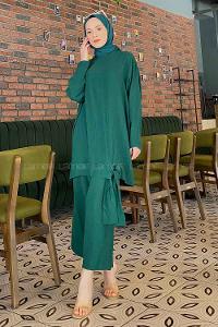 Emerald Green Medium Crew Neck Long Arm Without Accessories Cotton Fabric Regular Trousers Comfortable Suit