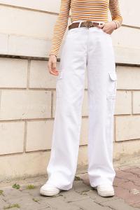 White Denim High Waist Cargo Pants